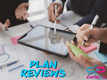 empirico plan reviews people looking at data on a tablet computer Behaviour support practitioners and stakeholders collaborating on plan reviews and strategy development