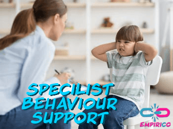 empirico specialist behaviour support image with child being supported by practitioner Behaviour support practitioner working with a child experiencing behavioural distress, providing compassionate and evidence-based support